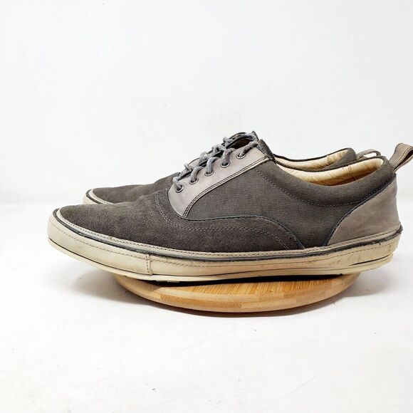 John Varvatos Shoes Mens 13 Redding Low Grey Leather Canvas Sneaker Distressed - Picture 7 of 14